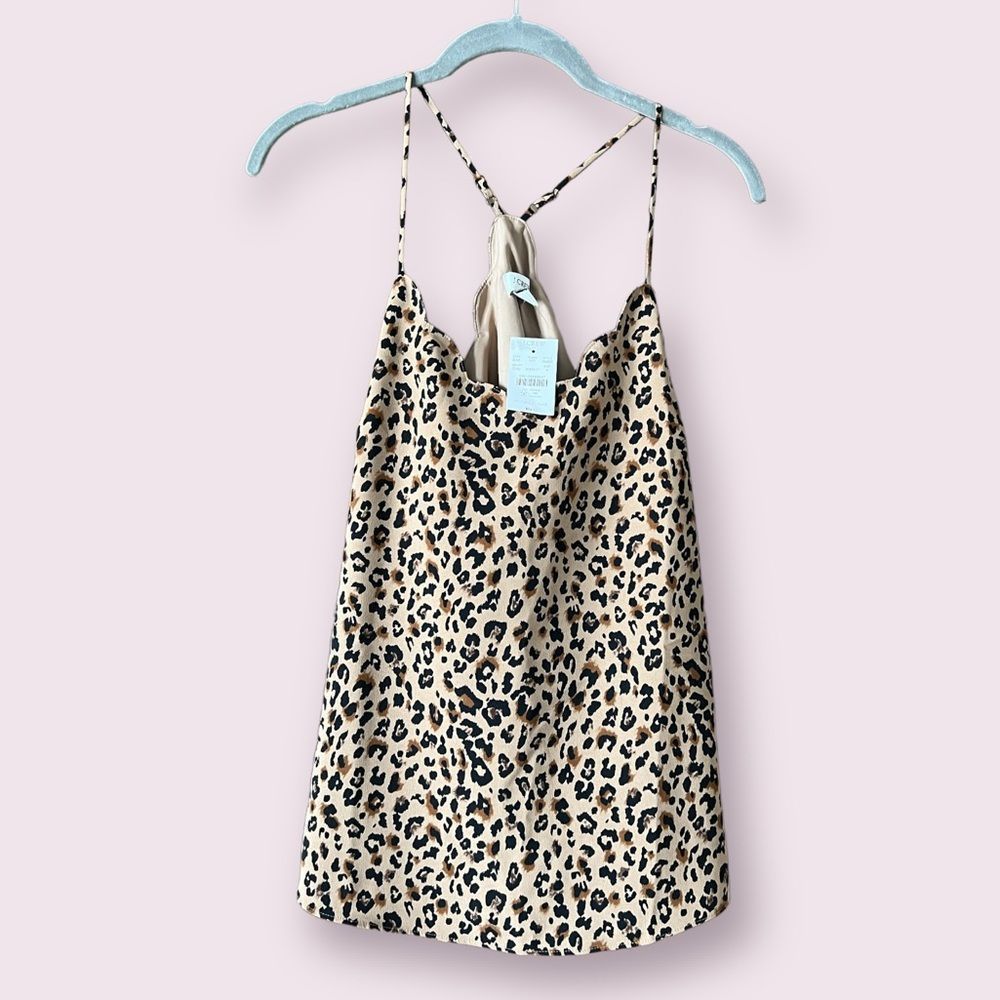 J. Crew NEW WITH Leopard Scalloped Cami Top Racerback Tank Size 4 NWT